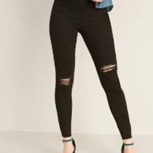 Old Navy High-Waisted Rockstar Super-Skinny Jeans Black Destructed